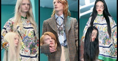 gucci runway show severed heads|'Cyborg' models have a hidden meaning at the Gucci show .